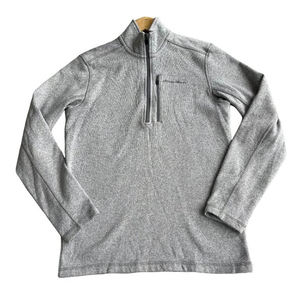 Eddie Bauer Men's Large Quarter Zip Knit Gray Fleece - Picture 1 of 5